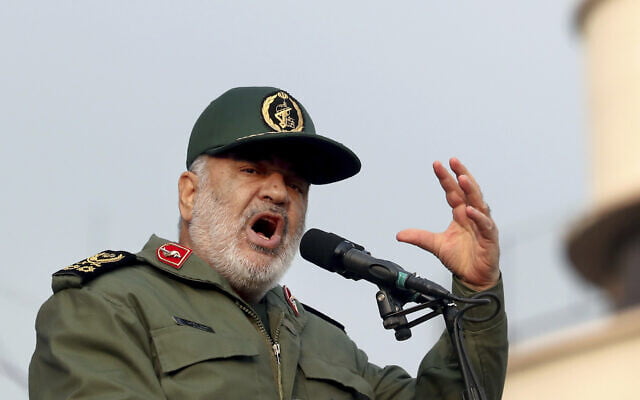 Chief of Iran's Revolutionary Guard Gen. Hossein Salami speaks at a pro-government rally in Tehran, Iran, on November 25, 2019.